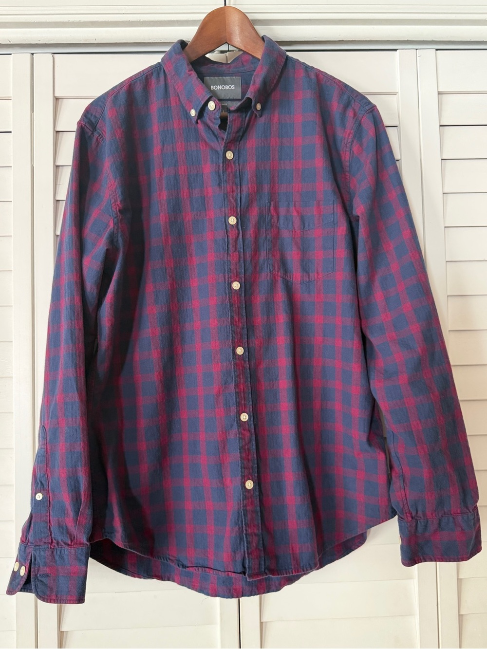 Bonobos Blue and Red Cotton Plaid Long Sleeve Button Up Shirt Slim Fit - Size L